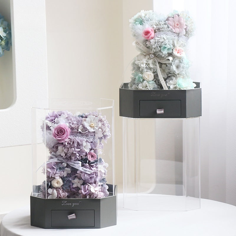 Hydrangea Bear - Eternal Rose Flower Arrangement Gift for Her