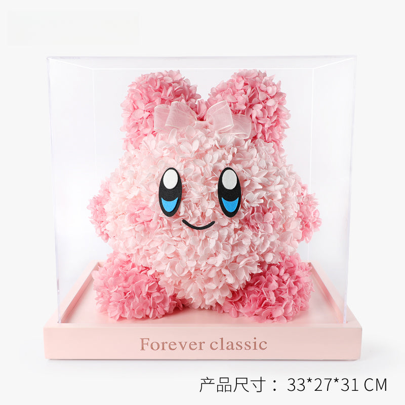 Kirby Series – Eternal Floral Preserved Flower Kirby & Strawberry Bear Sculpture Artistic Keepsake