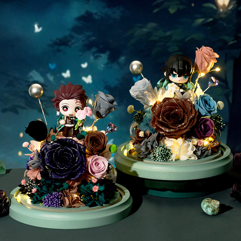 Demon Slayer - Glass Dome with LED – Preserved Floral Gift for Valentine’s Day, Birthday, Anime Fans