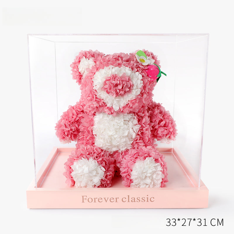 Kirby Series – Eternal Floral Preserved Flower Kirby & Strawberry Bear Sculpture Artistic Keepsake
