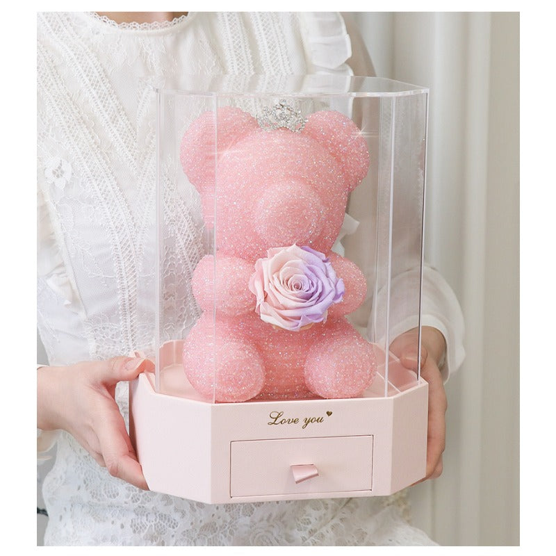 Crystal Bear - Eternal Rose Bear Gift Box for Girlfriend, Valentine's Day & 520 Romance